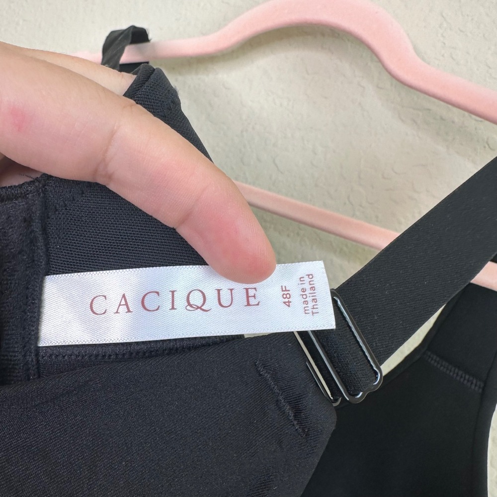 Cacique Black Lightly Lined No-Wire Wireless Bra 48F Cutout Detail - Picture 6 of 7